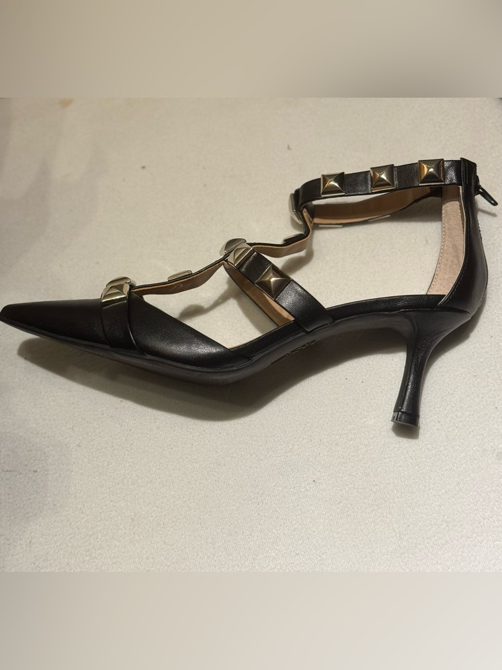 INC International Concepts Black Pointed-Toe Strappy Heels with Gold Studs - Picture 5 of 8